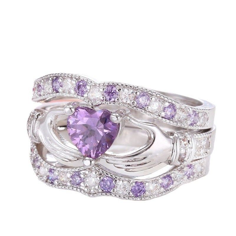 Anello da donna a forma di cuore con diamanti, in tre pezzi, in rame e zirconi intarsiati, nuovo e alla moda_voghion.com