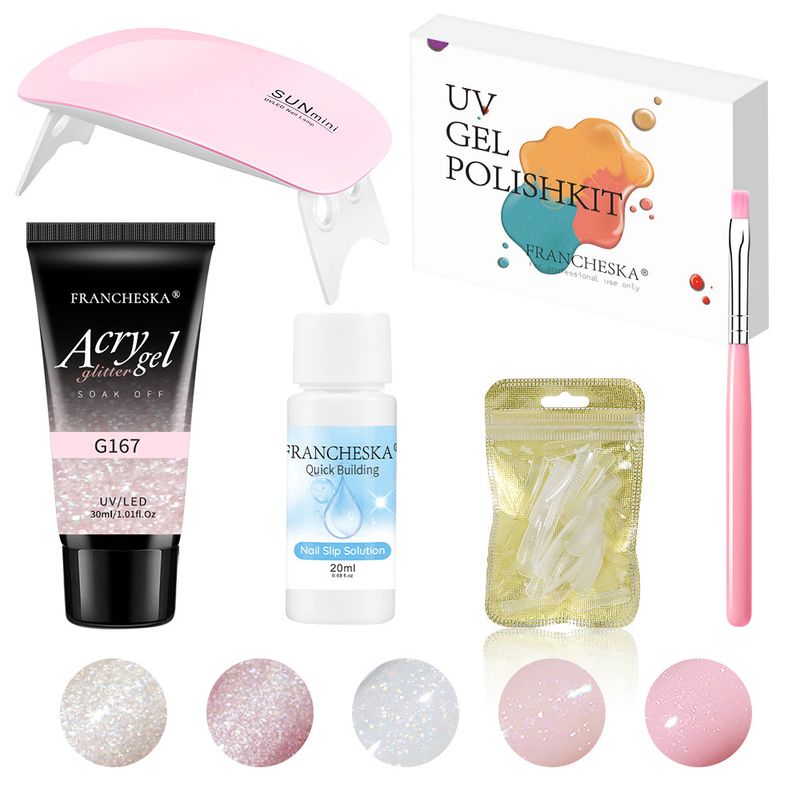 30ml Nail Extension Color Box Solid UV Lamp Brush Glitter Crystal Gel Set_voghion.com