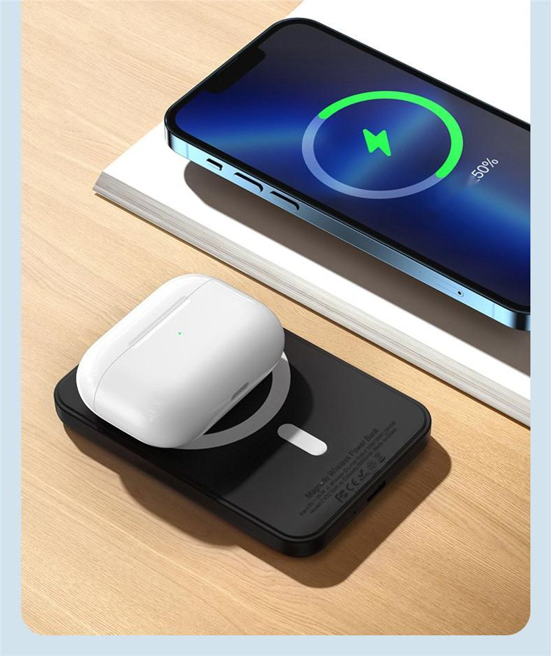 5000/10000mAh Power Bank Magnéitesch Wireless Powerbank Fir 12 13 14 Pro Max External Auxiliary Battery Pack_voghion.com