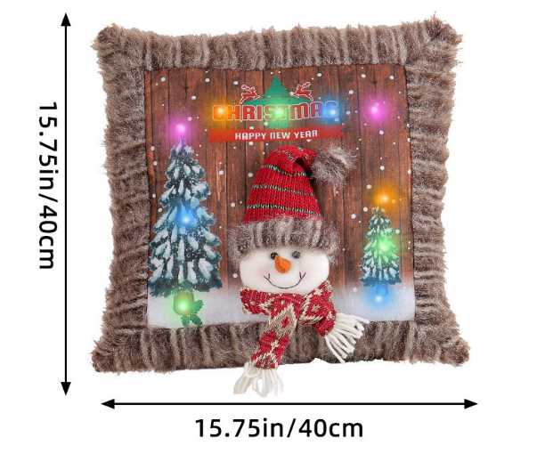Christmas decoration plush luminous pillowcase 2023 Santa Claus pillow Snowman living room sofa cushion (excluding pillow core)_voghion.com