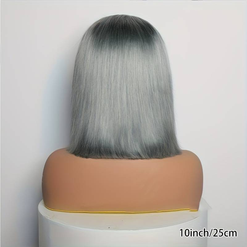 Parrucca per capelli umani in pizzo MAKI marca 13 * 4 100% veri capelli umani caschetto corto grigio argento adatto per l'uso quotidiano_voghion.com