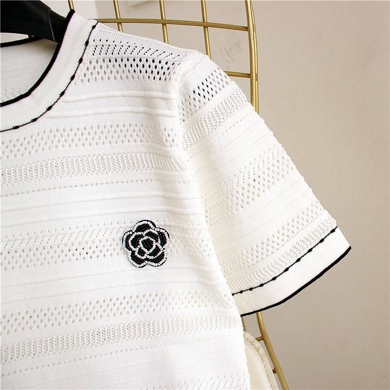 Women's Clothing Round Neck Short Sleeved T Shirt Female Summer New Knitted Sweater Loose Slim Temperament Top_voghion.com