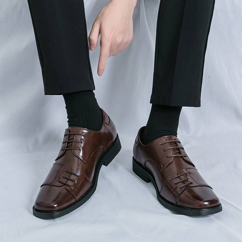Men's Shoes Fashion Square Toe Men's New Black Business Formal Wear Derby Shoes Lace-up Genuine Leather British Brown Banquet Dress Wedding Leather Sh_voghion.com