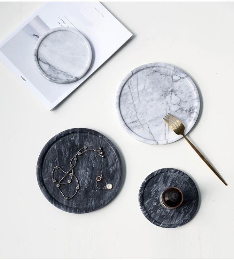 Schwarz-weißes Tablett aus natürlichem Marmor – Schmuck- und Kosmetikständer mit Rille, Heimdekor, luxuriöse Servierschale aus Stein, eleganter Kosmetik-Organizer_voghion.com