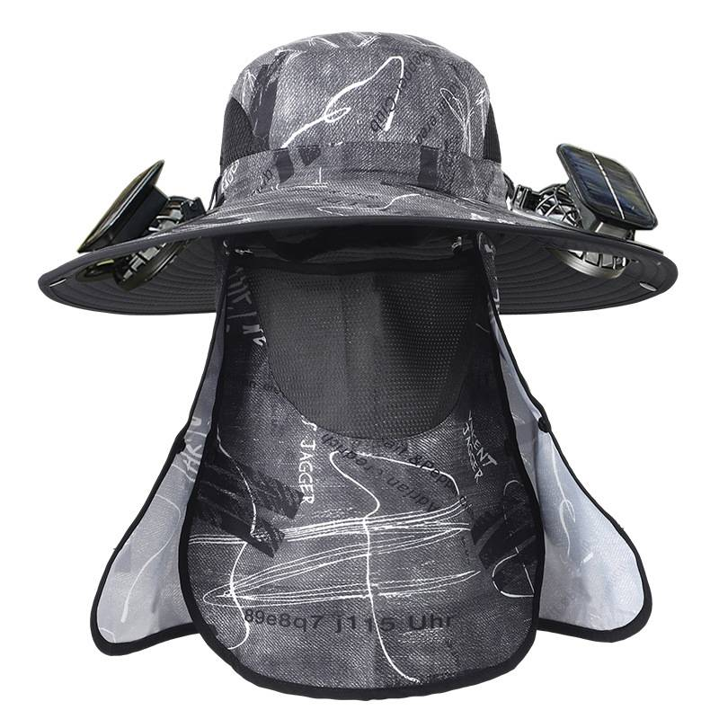 Cappello rinfrescante ad energia solare con protezione staccabile per viso e collo - Ventilatore ricaricabile ad alta potenza per esterni - Protezione solare UPF50+ per uomo_voghion.com