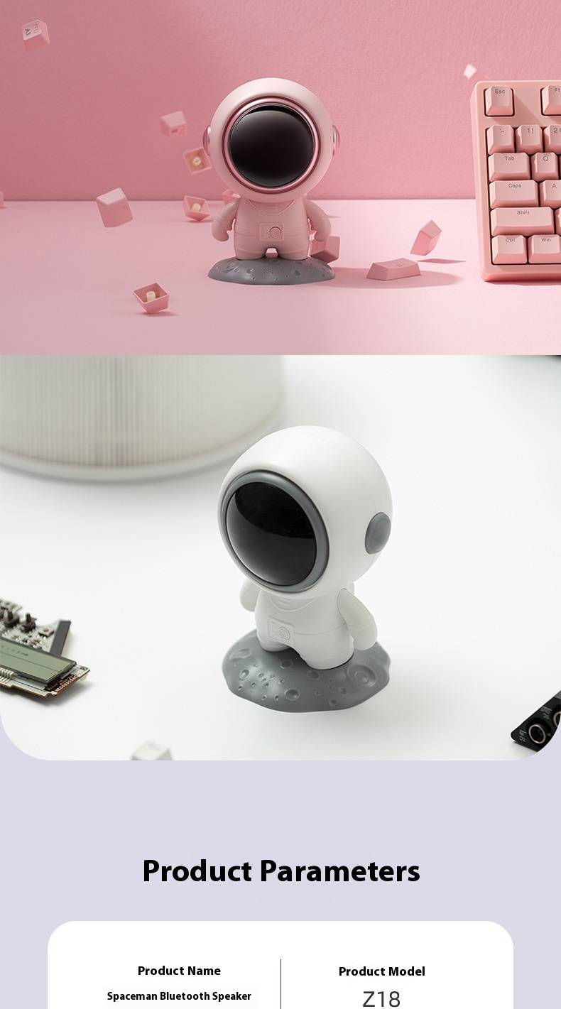 Altavoz Bluetooth inalámbrico con temática de astronauta: altavoz portátil de escritorio con graves de alta fidelidad y luz LED (regalo perfecto para uso doméstico y exterior)._voghion.com