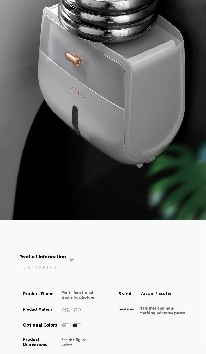 Double-Layer Luxury Bathroom Tissue Holder – Wall-Mounted Waterproof Dispenser For Folded & Rolled Paper (Space-Saving, Modern Design, Black/Grey)_voghion.com
