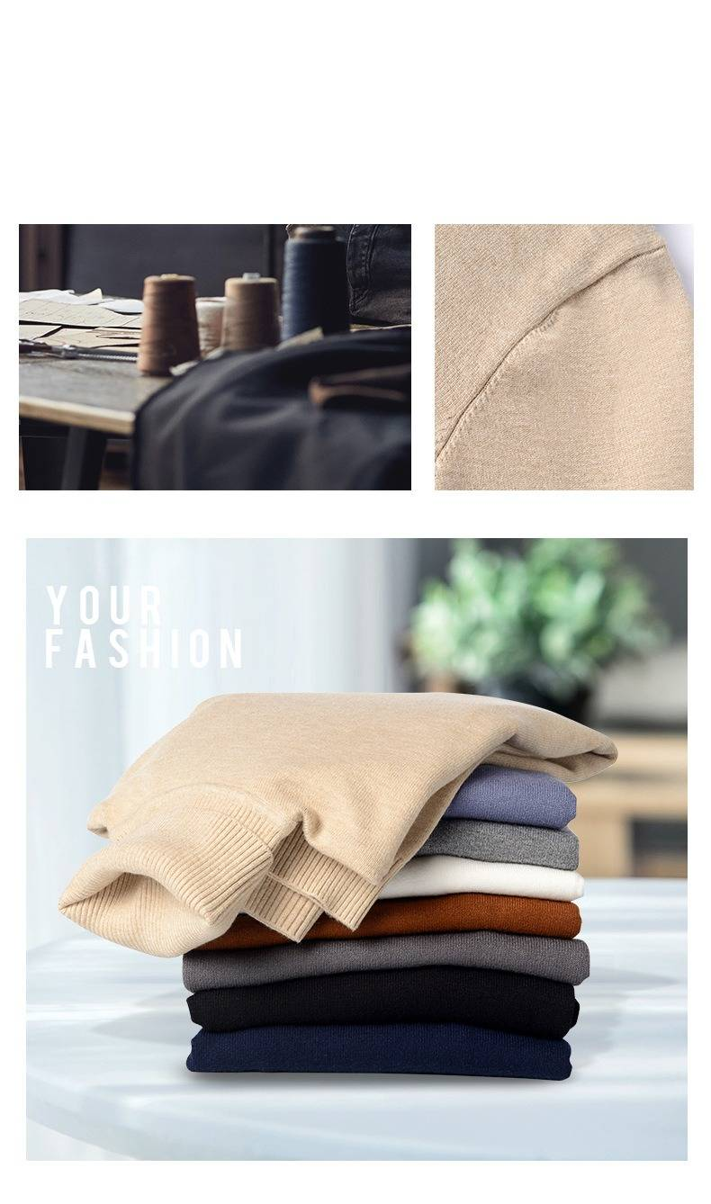 Men's High Neck Sweater Winter Warm Fleece Lined Solid Color Knit Pullover Casual Turtleneck Top_voghion.com