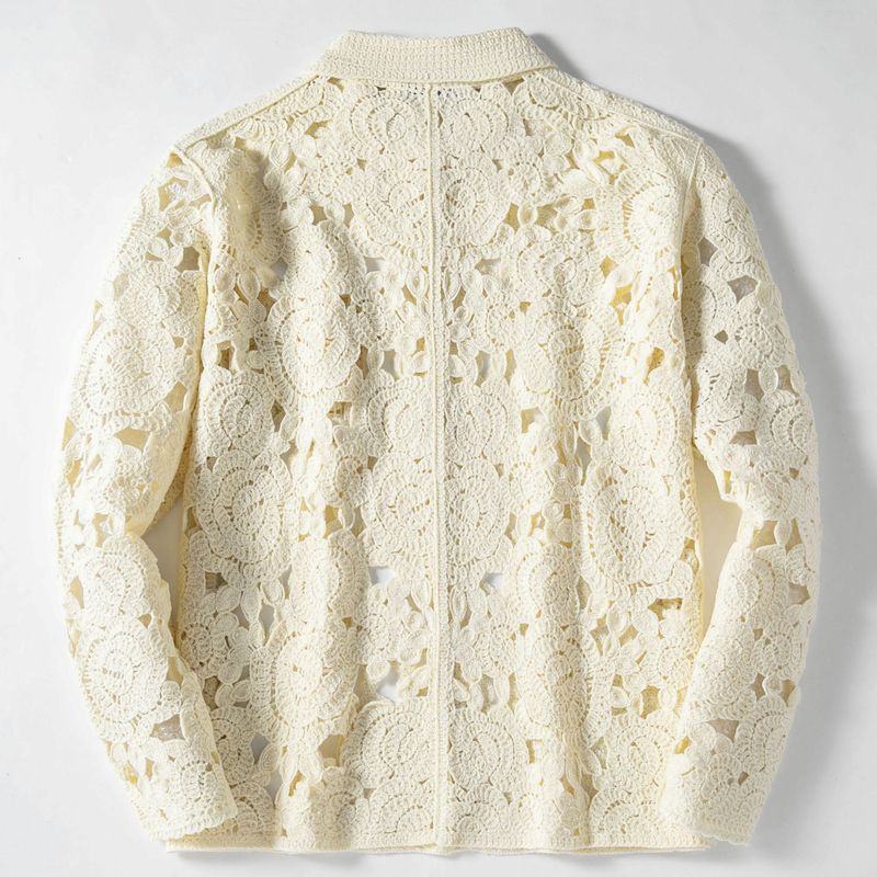 Men's Casual Openwork Knit Cardigan - Long Sleeve Lace Crochet Sweater For Spring & Fall (Sy0129, Apricot)_voghion.com