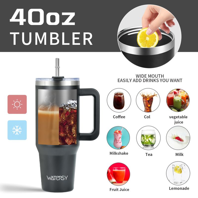 30oz/40oz 304 Stainless Steel Vacuum Insulated Tumbler With Straw Lid & Handle, Double-Wall Leakproof Cup, 24H Cooling/12H Heating_voghion.com