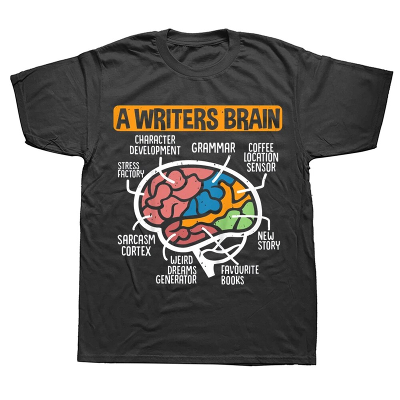 Writing Published Author Book Writers Brain T Shirts Summer Style Graphic Cotton Streetwear Short Sleeve Birthday Gifts_voghion.com