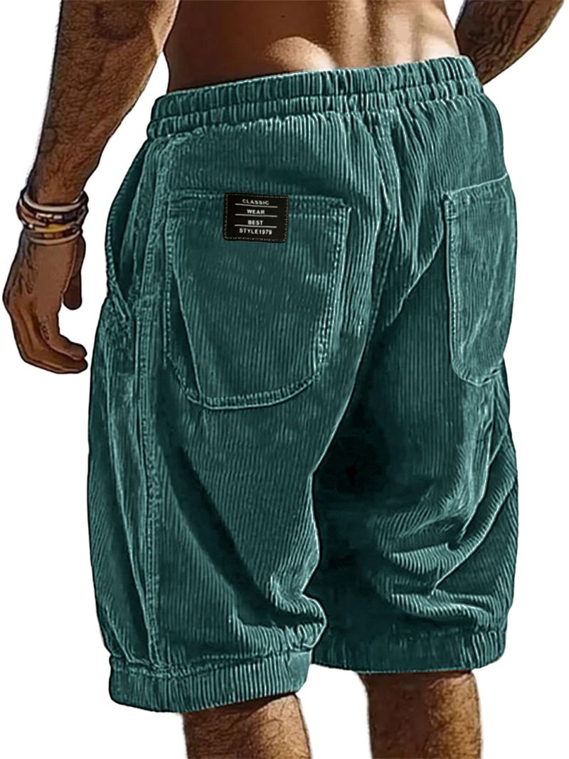 Herren Cord-Shorts Sommer Lässig Bequem Elastischer Bund Kordelzug Mehrere Farben Modische Cargohose_voghion.com