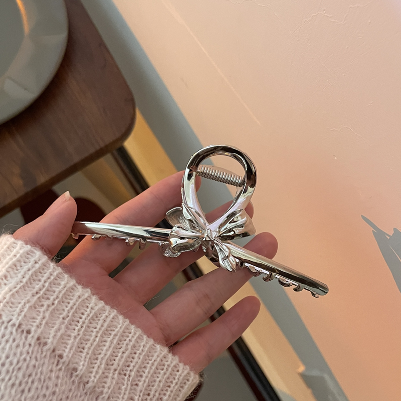 Fermaglio per capelli con fiocco in argento metallizzato, piccolo design a forma di folla, fermaglio per capelli con motivo a squalo, grandi accessori per capelli_voghion.com