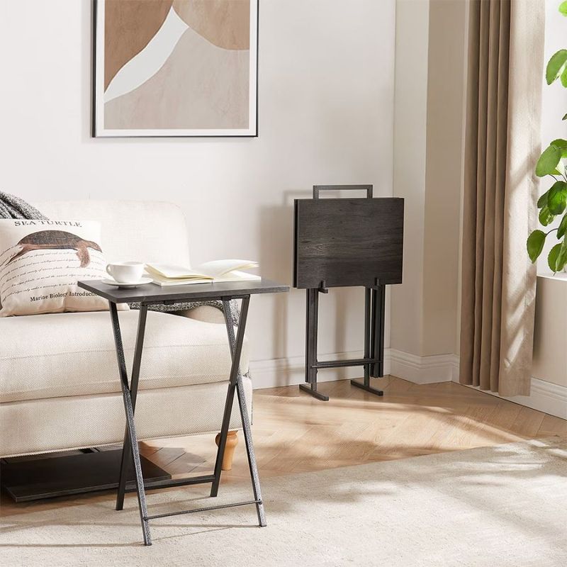 Side Grey Snack Folding Table Table Set 5 Piece End Sofa TV Table Foldable Tray Table Save Space_voghion.com