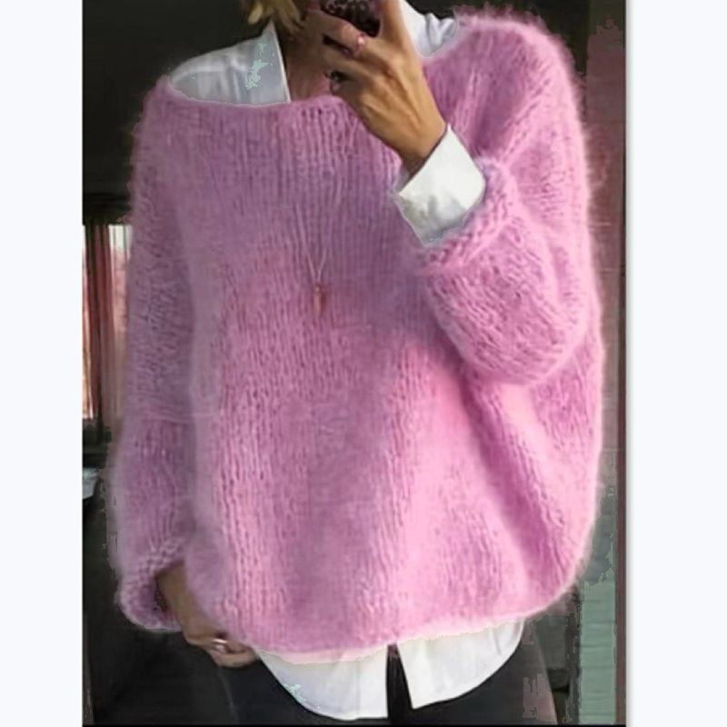 Women's Oversized Knit Sweater – Soft Acrylic Blend Crewneck Pullover (S-XXL, Ice Cream Pastels, Dropped Shoulder, Streetwear Essential)_voghion.com