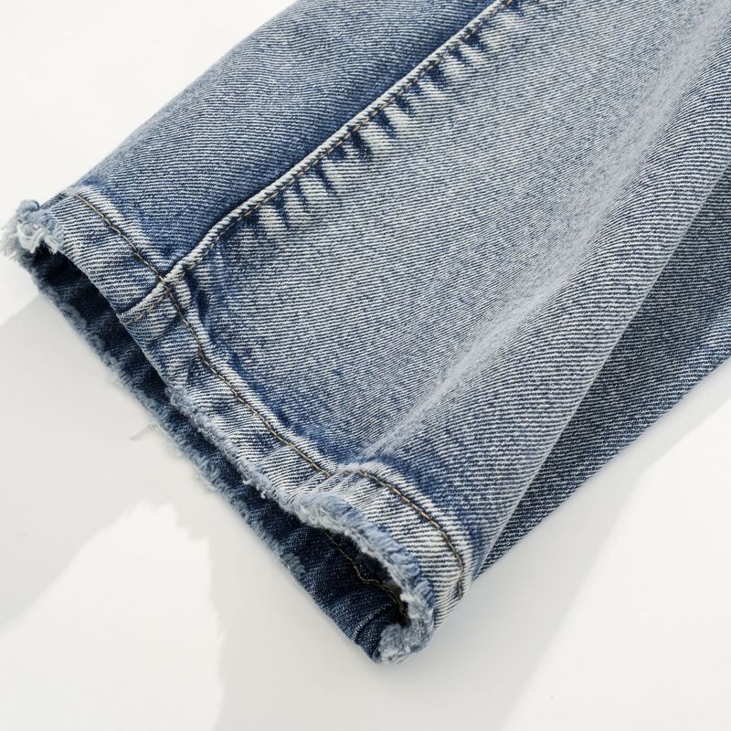 Herrkläder Blixtkatt Klo Isblå Snöflinga Tvättad Skadad fyra säsonger Jeans med vida ben_voghion.com