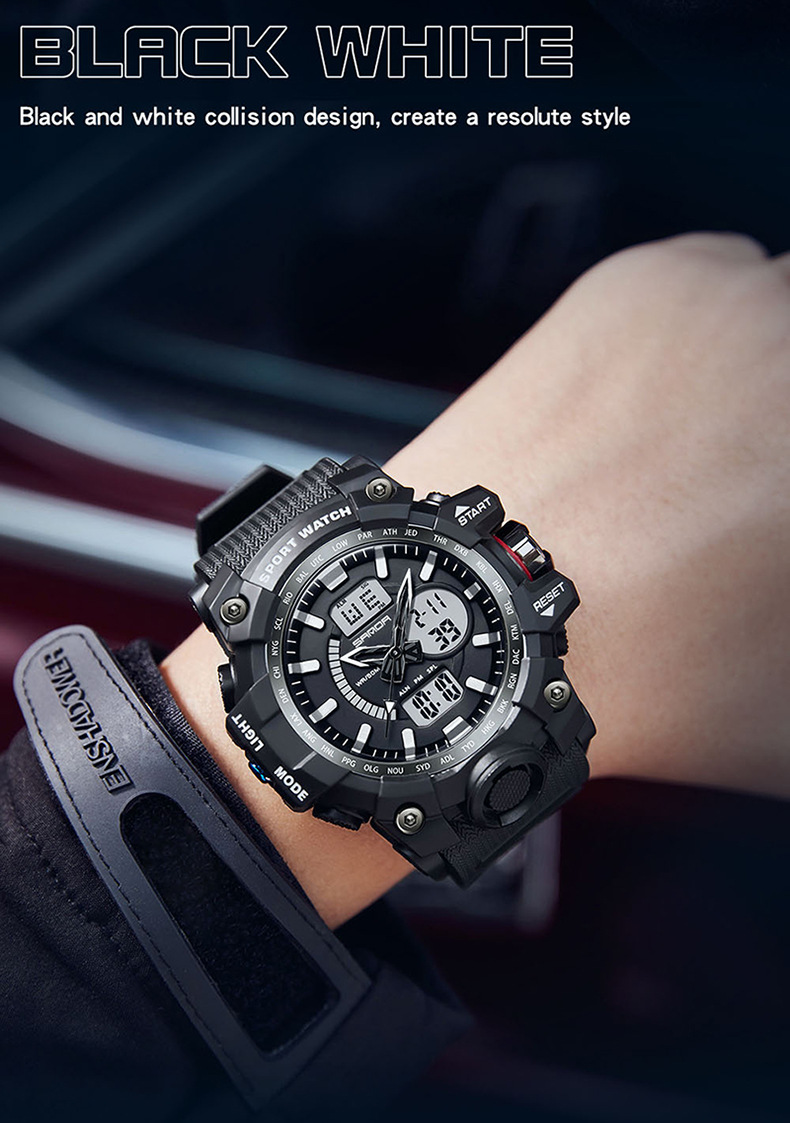 Sanda New Couple's Luminous Waterproof Outdoor Digital Electronic Movement Large Size Wristwatch 57mm_voghion.com