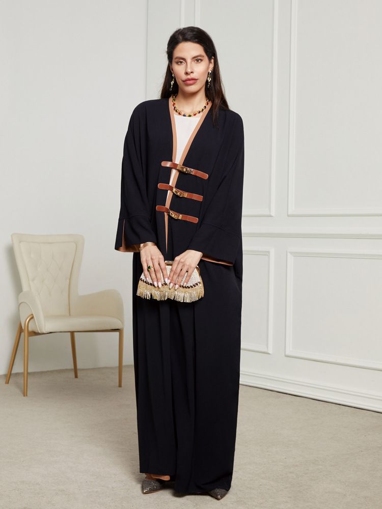 Women's Clothing Elegant Muslim Long Dress Fashionable Open Cardigan Buttoned Polyester Polyester Blend Long Robe Gown_voghion.com