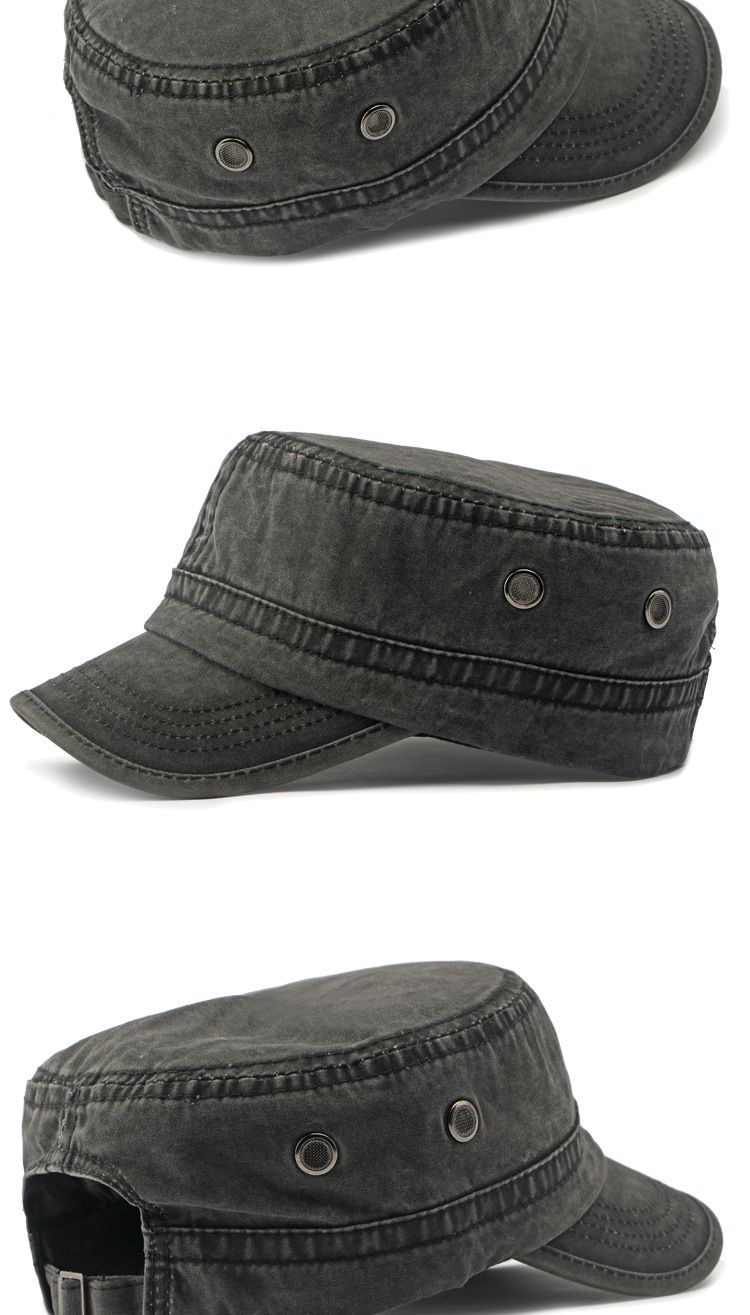 Hut Herren Sommer Dünn Atmungsaktiv Gewaschene Baumwolle Kappe Lässig Vielseitig Retro Flacher Zylinder Personalisierter Militärhut Damen_voghion.com