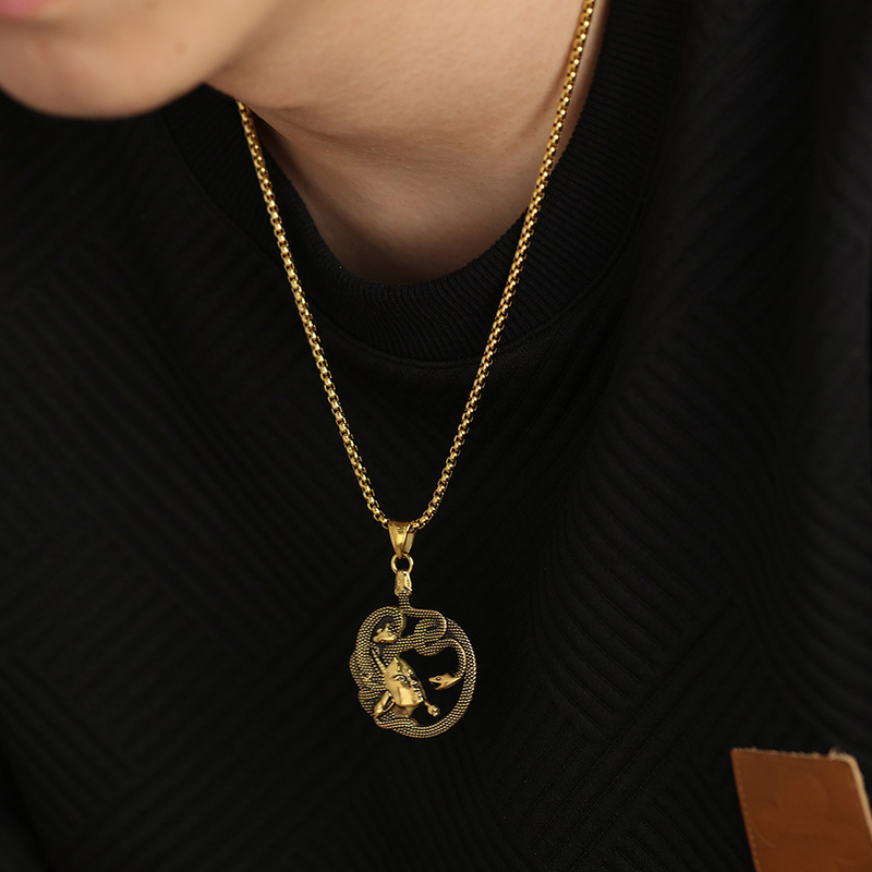 Egyptian Mythical Snake Fefor Men Head Pendant Personalized Stainless Steel Necklace For Men_voghion.com