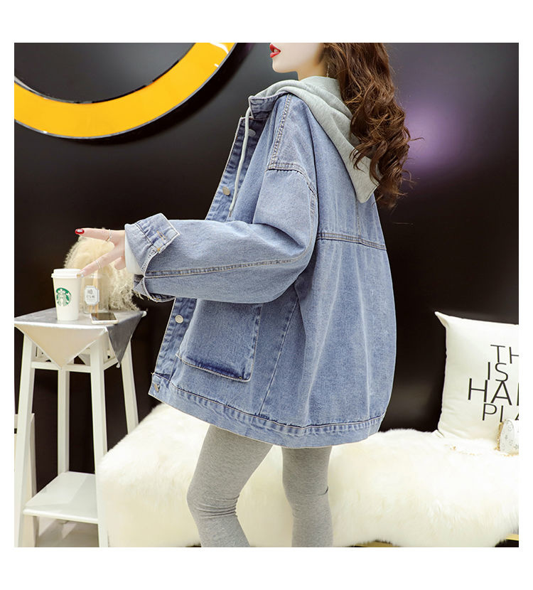 Ielu apģērbs, melns džinsu jakas Sieviešu korejiešu modes raibs, pavasara jaka ar kapuci Ikdienas Chaquetas Veste En Jeans Pour_voghion.com