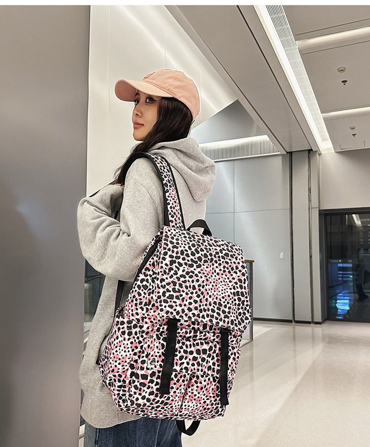 Women's Leopard Print School Bag Fashion Casual Large Capacity Backpack_voghion.com