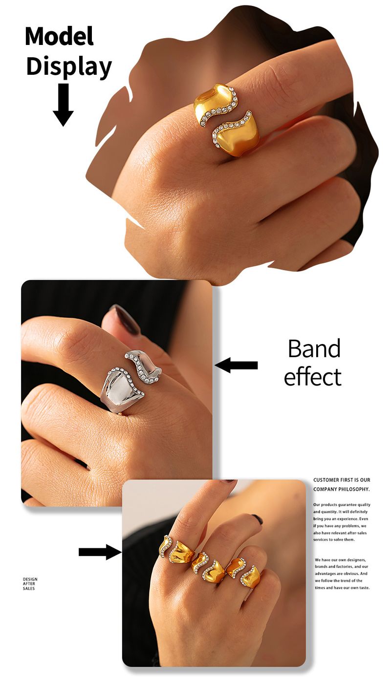 INS Wind Inlaid Diamond Irregular Open Ring Stainless Steel Neutral Cold Wind Non Adjustable Ring_voghion.com