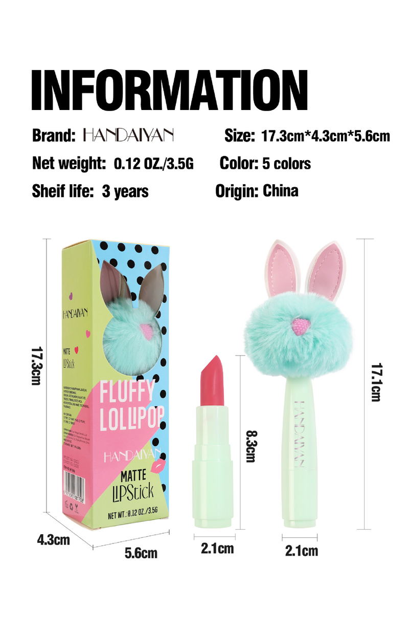 Fluffy Lollipop Cute Mini Rabbit Velvet Matte Lipstick _voghion.com