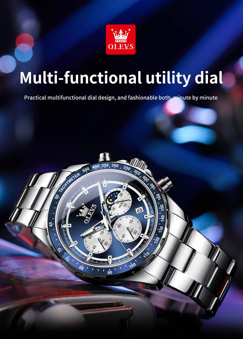 Montre à quartz pour homme classique multifonction pointeur lumineux étanche phase de lune date horloge montres-bracelets bracelet en acier_voghion.com