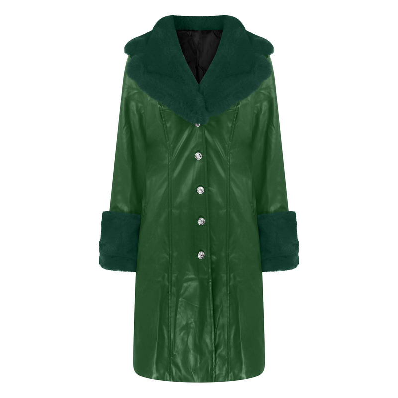 Dames PU-jas met revers en lange rits_voghion.com