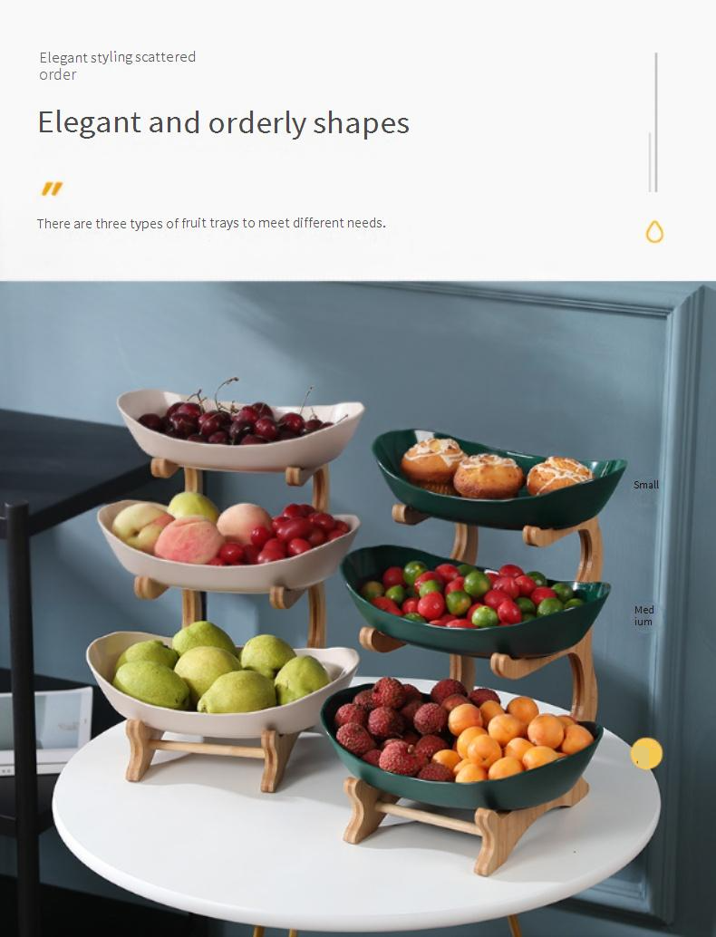 Vassoio portafrutta in bambù - Supporto moderno per snack a 3 livelli per soggiorno (elegante decorazione per la casa e per feste)_voghion.com