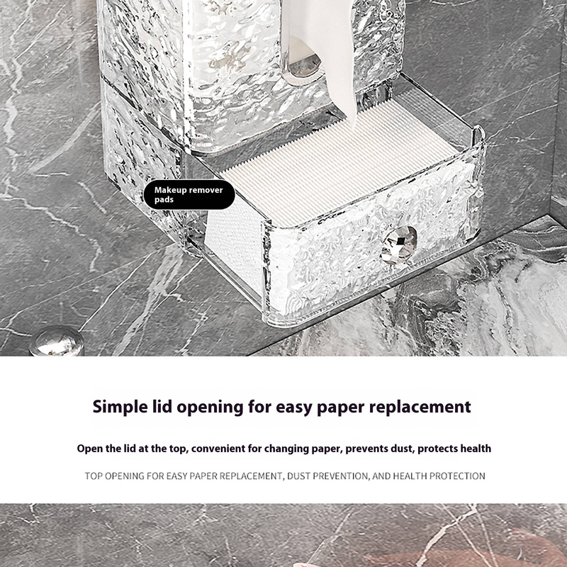 Wandgemonteerde transparante tissueboxhouder met lade - Stijlvolle badkamer- en keukenpapierorganizer (multifunctioneel, waterbestendig)_voghion.com