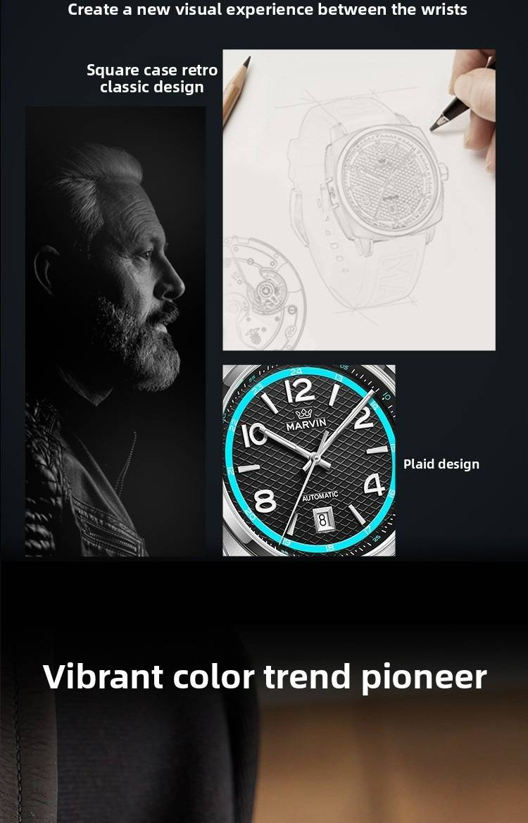 Marvin Watch: Malton Cushion Lässige, stilvolle automatische Herrenuhr_voghion.com