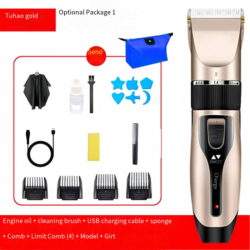 Professional Cordless Hair Clipper For Men - Ceramic Blade, Rechargeable, Self-Cleaning, Multiple Attachments (Gold Edition)_voghion.com