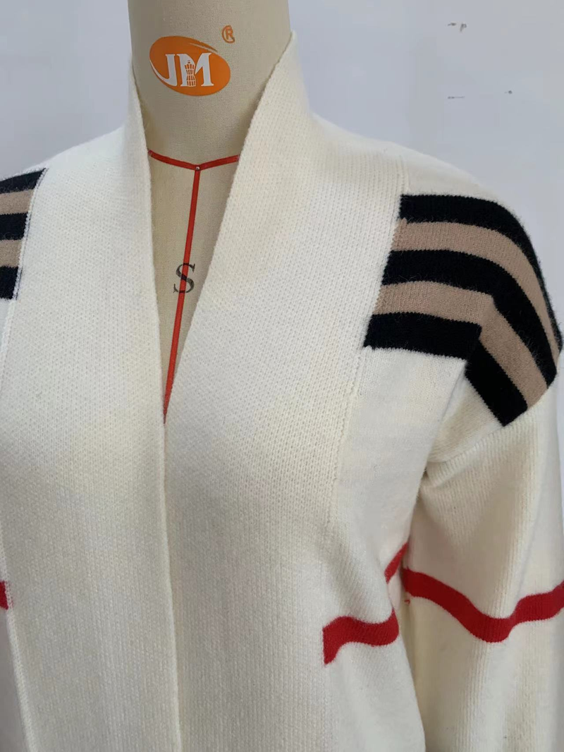 Cardigan lungo da donna in maglia a righe_voghion.com