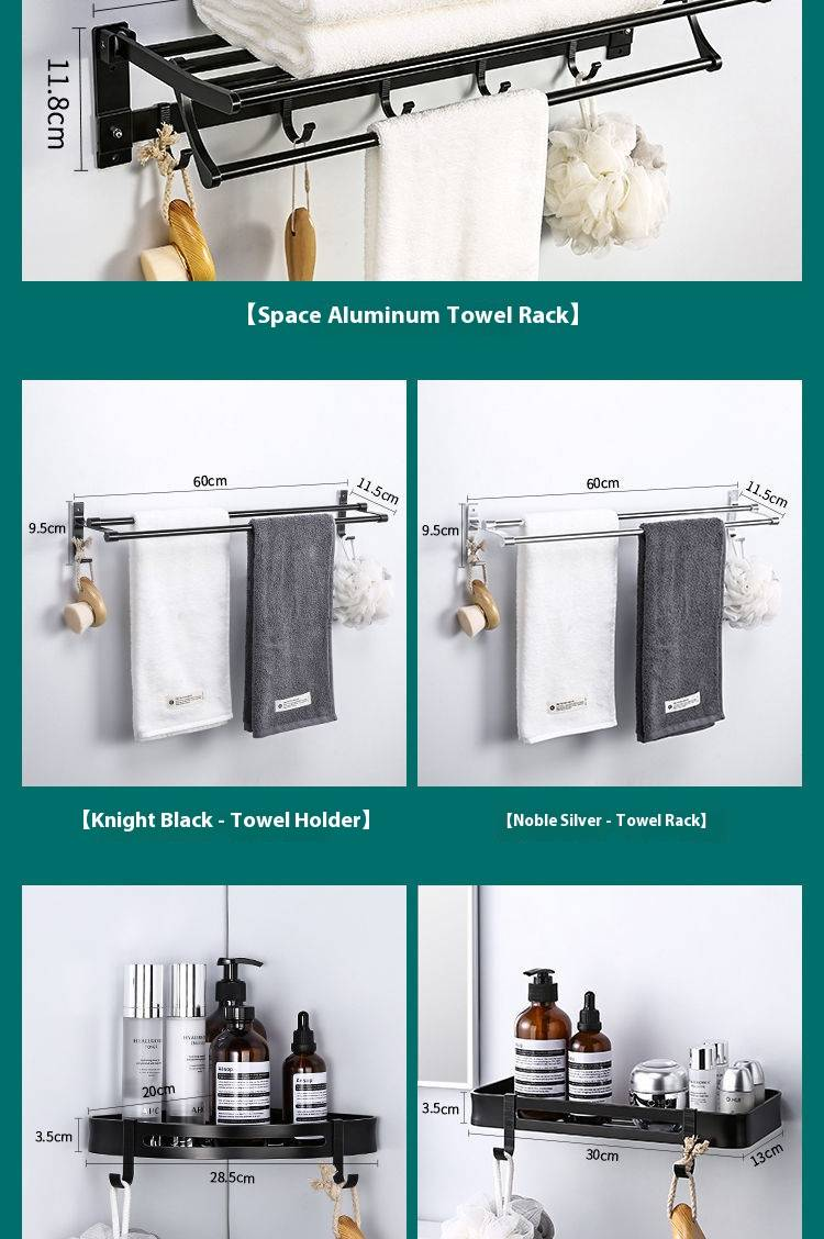Hochwertiger Handtuchhalter aus Eisenlegierung für das Badezimmer – Modernes Wandregal und -halter für Dusche, Toilette und Waschtisch (40 cm/50 cm/60 cm, Schwarz)_voghion.com