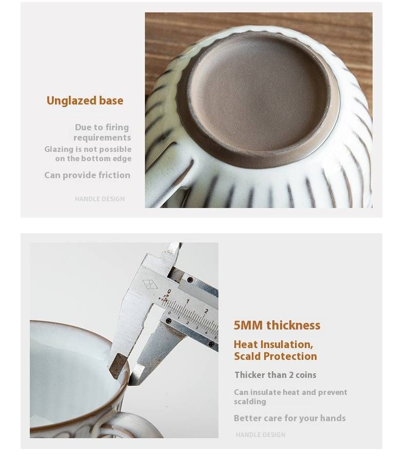 Taza de café de cerámica con relieve de estilo vintage: 350 ml de boca ancha para latte art, capuchino y desayuno. Diseño inspirado en cafeterías retro._voghion.com