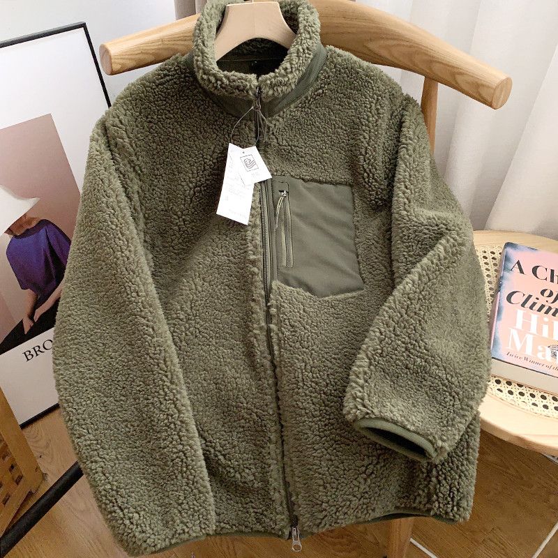 Winddichte Sherpa-Jacke mit Fleecefutter für Unisex – Übergroßer Mantel mit Polokragen und Chenille-Stoff, Stretch-Komfort für Herbst und Winter_voghion.com
