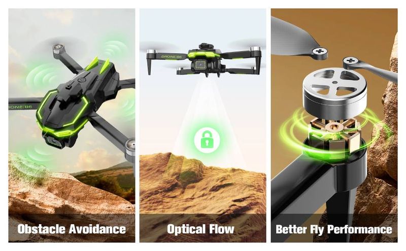 B6 Drone, HD Dual Cameras, Dual Batteries, APP WIFI-FPV, One-key Takeoff, 360° Roll, Intelligent Obstacle Avoidance, Gifts For Boys And Girls_voghion.com