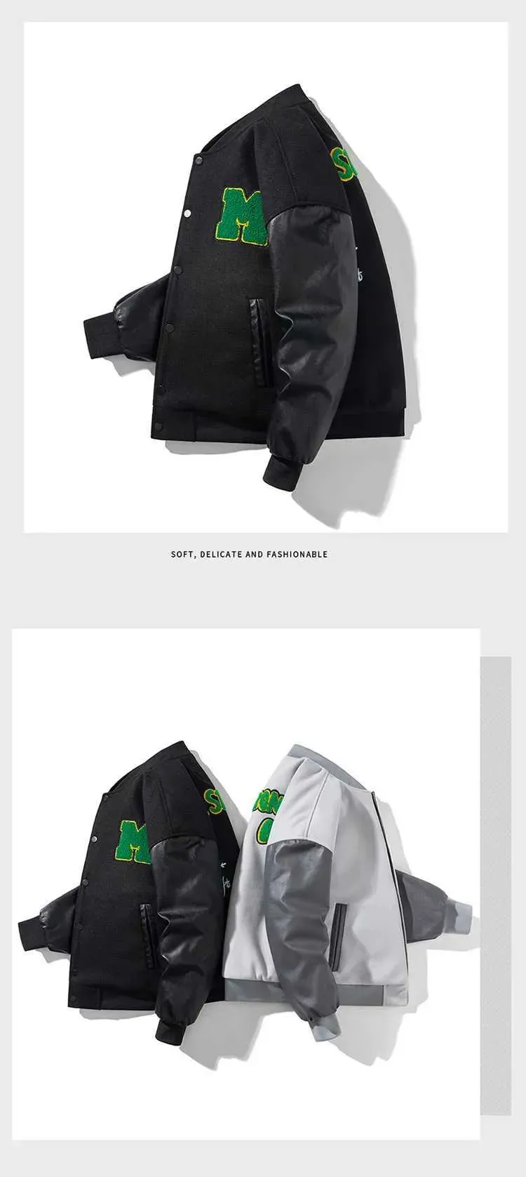 Vestes en cuir, vestes rouges : veste de baseball tendance, vestes d'hiver en fourrure pour hommes - Parka chaude boutonnée style universitaire_voghion.com