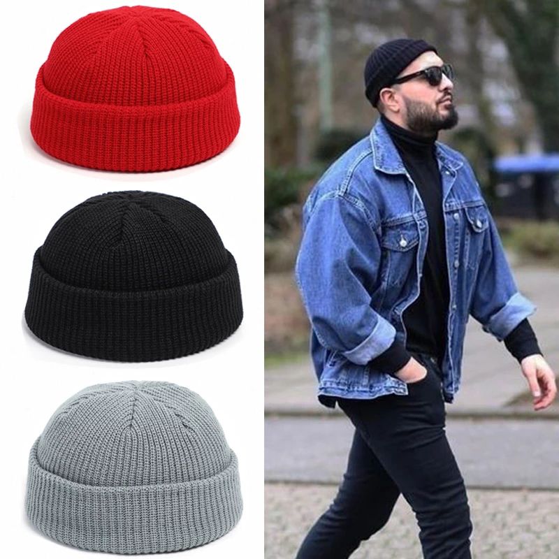 Vendita calda Moda Hip Hop Berretto Lavorato a Maglia Cappello Uomo Skullcap Donna Inverno Caldo Senza Tesa Largo Melone Berretto Polsino Docker Pescatore Berretti_voghion.com