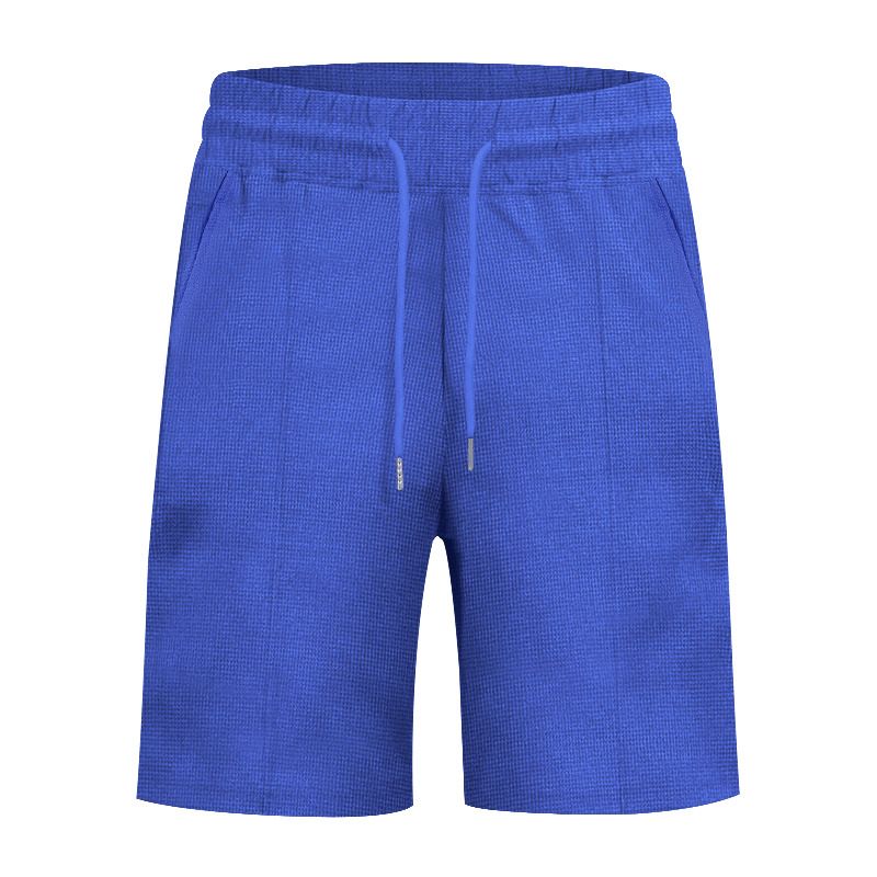 Traje de verano para hombre, estilo waffle, informal, con corbata, camisa Henley, pantalones cortos de manga corta_voghion.com