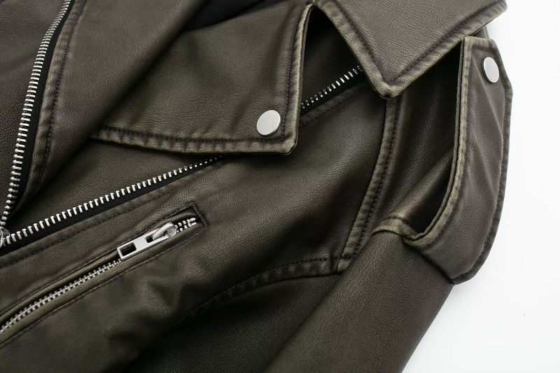 Dameskleding 2024 herfst en winter nieuw item diagonale rits riem revers leren PU jas_voghion.com