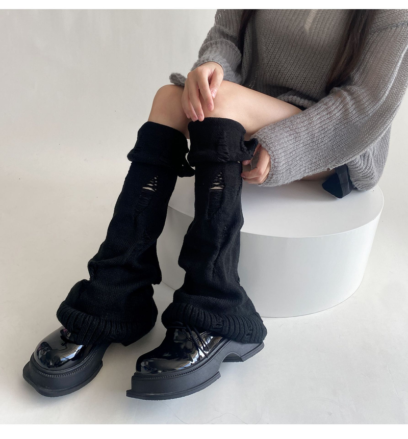 Jambières en tricot et daim pour femme, style automne/hiver_voghion.com
