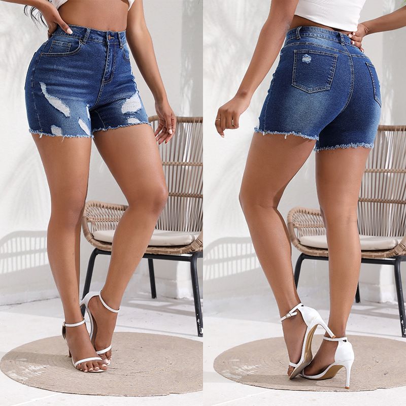 Îmbrăcăminte pentru femei, pantaloni scurți din denim rupți, cu talie înaltă, strâmți, pentru femei_voghion.com