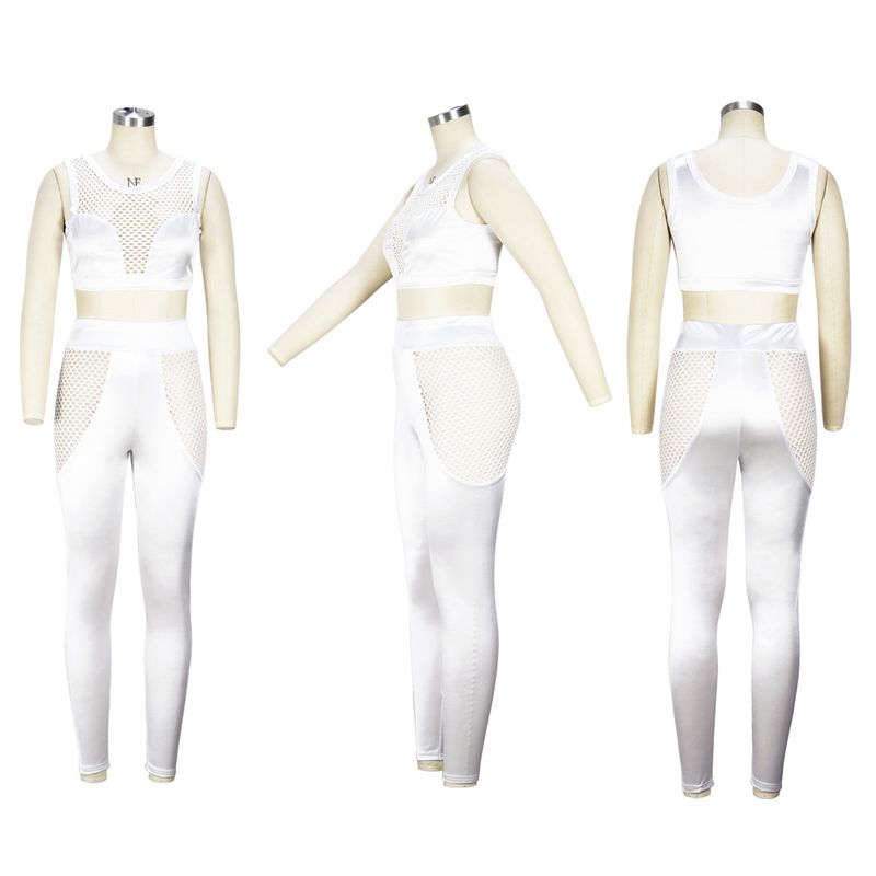 Women'S hollow mesh see-through sexy suit mesh patchwork vest and trousers two-piece set for women_voghion.com