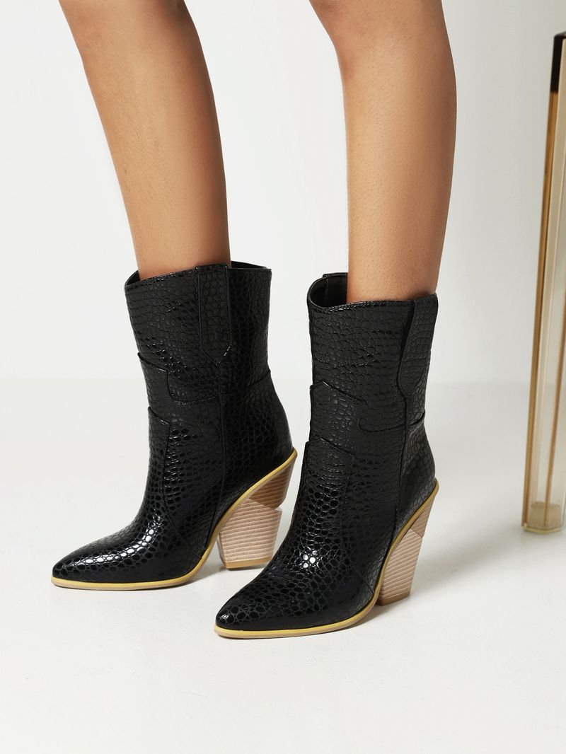 Women's Shoes Snake Print Ankle Boots Large Size Wedge Heel Women's Shoes_voghion.com
