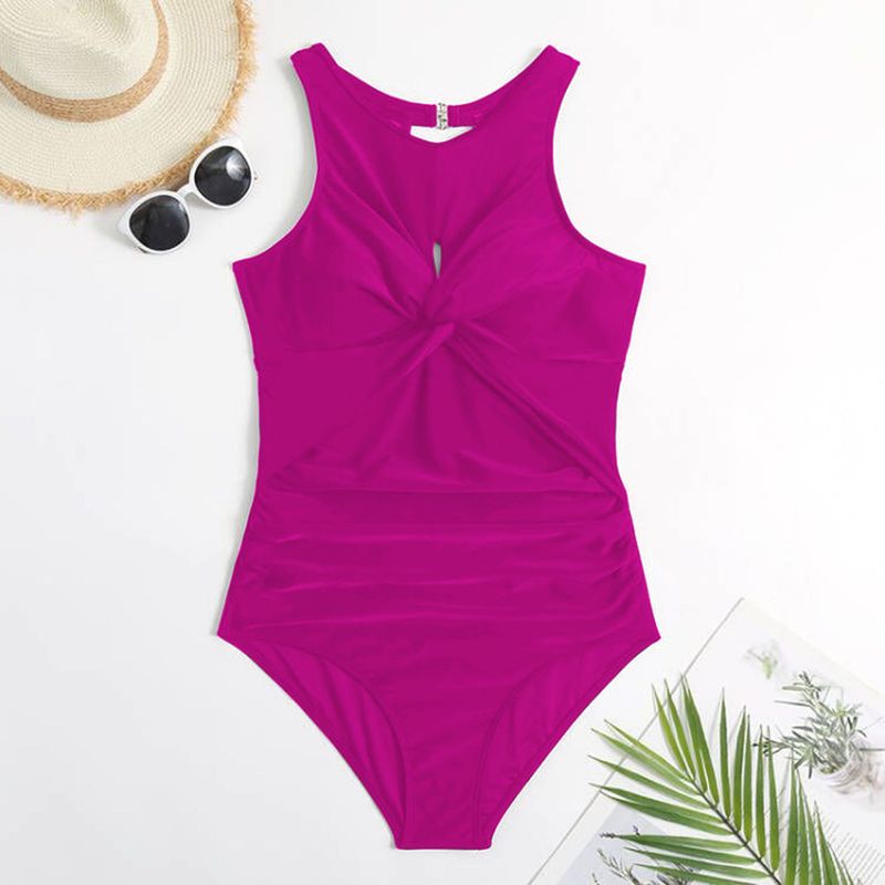Venta al por mayor del fabricante del traje de baño de una sola pieza del bikini del color sólido atractivo de las mujeres_voghion.com