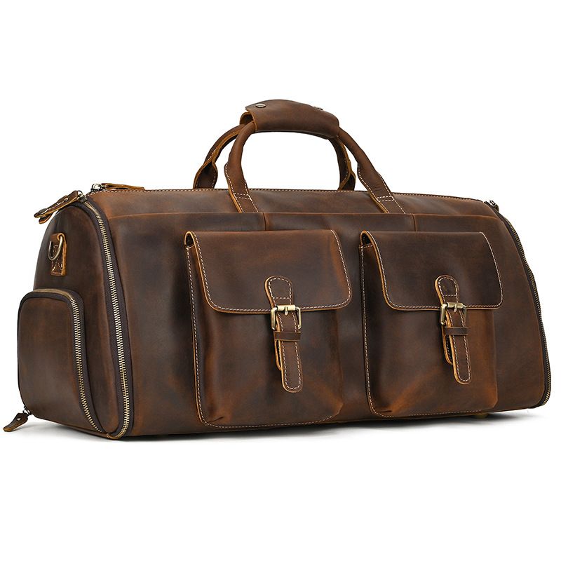 Crazy Horse leren reiskoffer multifunctionele opvouwbare set opbergtas voor natte en droge sporttassen_voghion.com