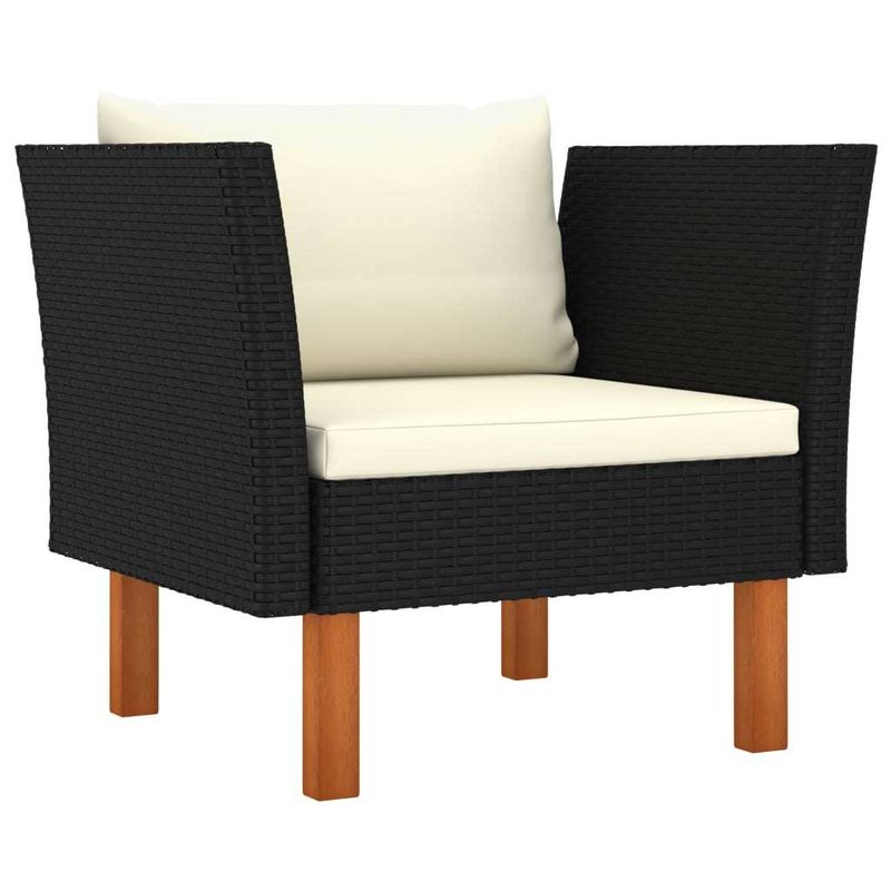 8 Piece Patio Lounge Set Poly Rattan and Eucalyptus Wood Black_voghion.com